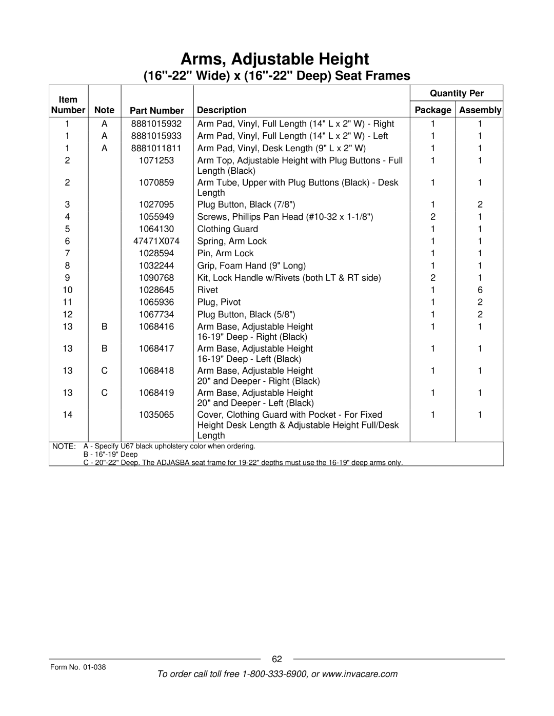 Invacare ESS-PTO, PTO-STM manual Wide x 16-22 Deep Seat Frames 