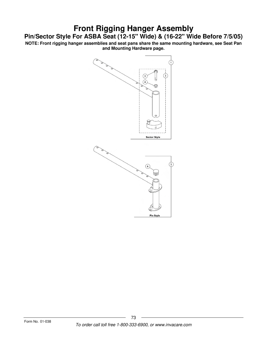 Invacare PTO-STM, ESS-PTO manual Front Rigging Hanger Assembly 