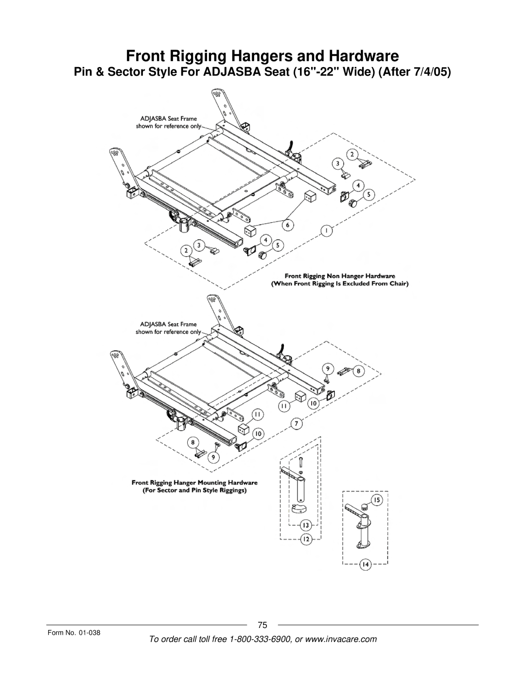 Invacare PTO-STM, ESS-PTO manual Front Rigging Hangers and Hardware 