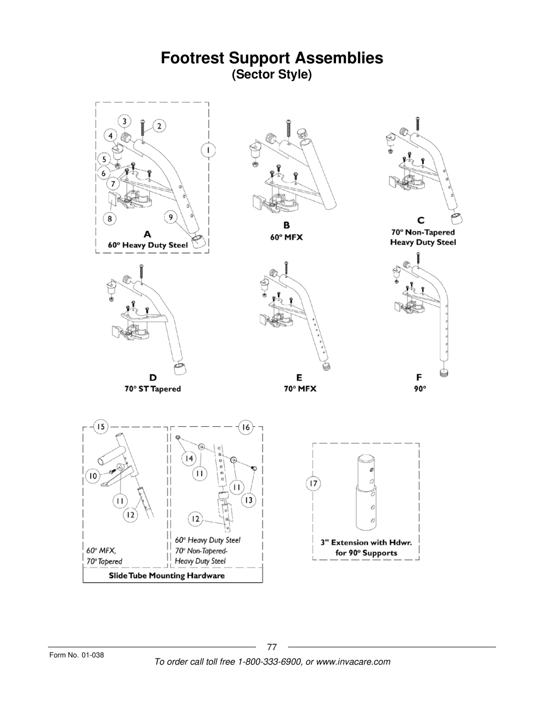 Invacare PTO-STM, ESS-PTO manual Footrest Support Assemblies 