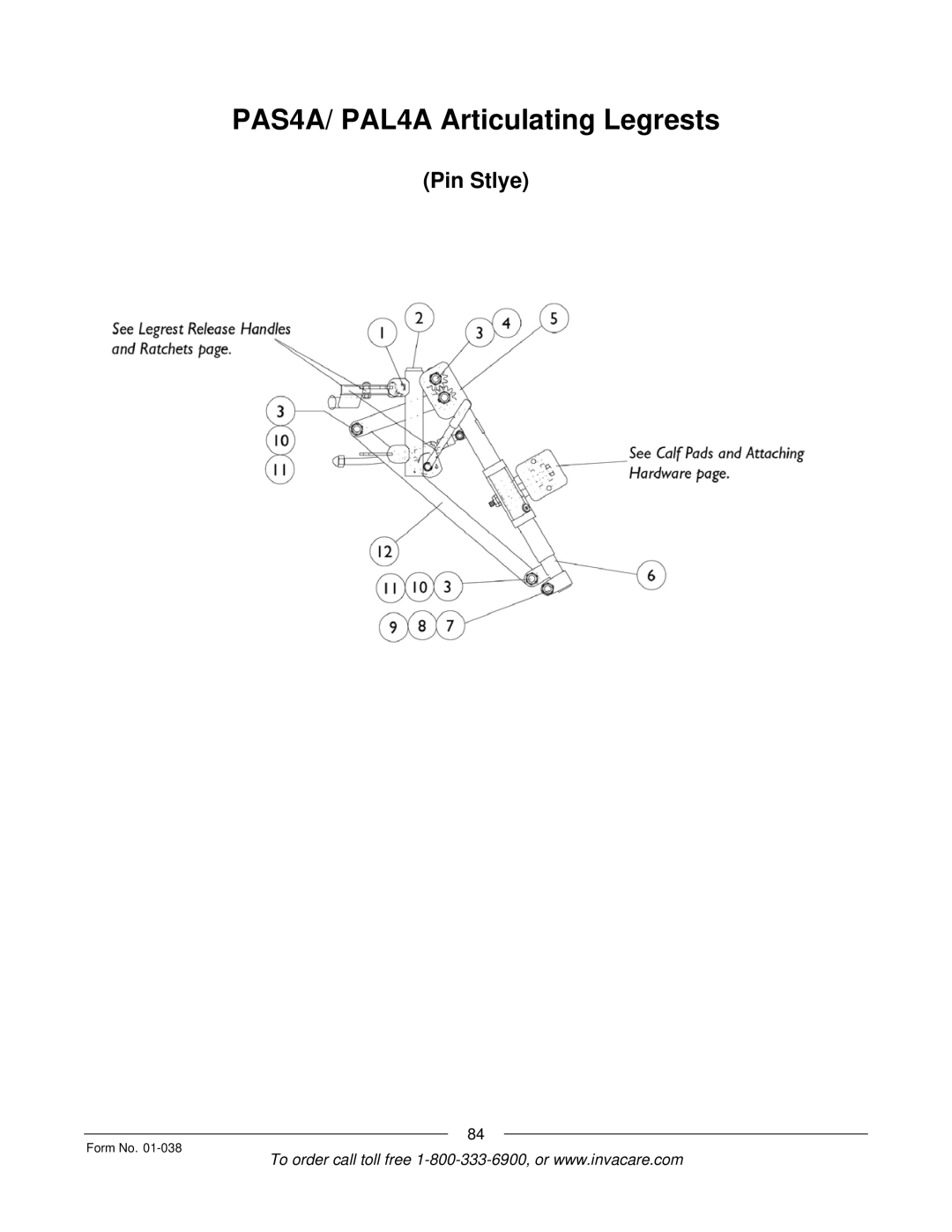 Invacare ESS-PTO, PTO-STM manual PAS4A/ PAL4A Articulating Legrests 