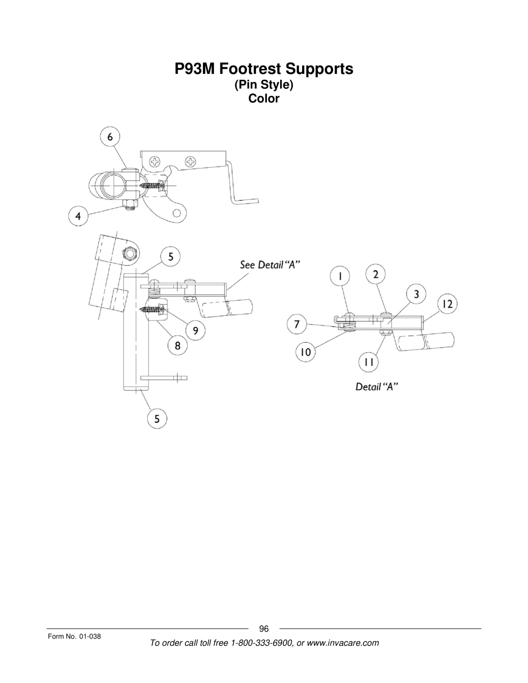 Invacare ESS-PTO, PTO-STM manual P93M Footrest Supports 