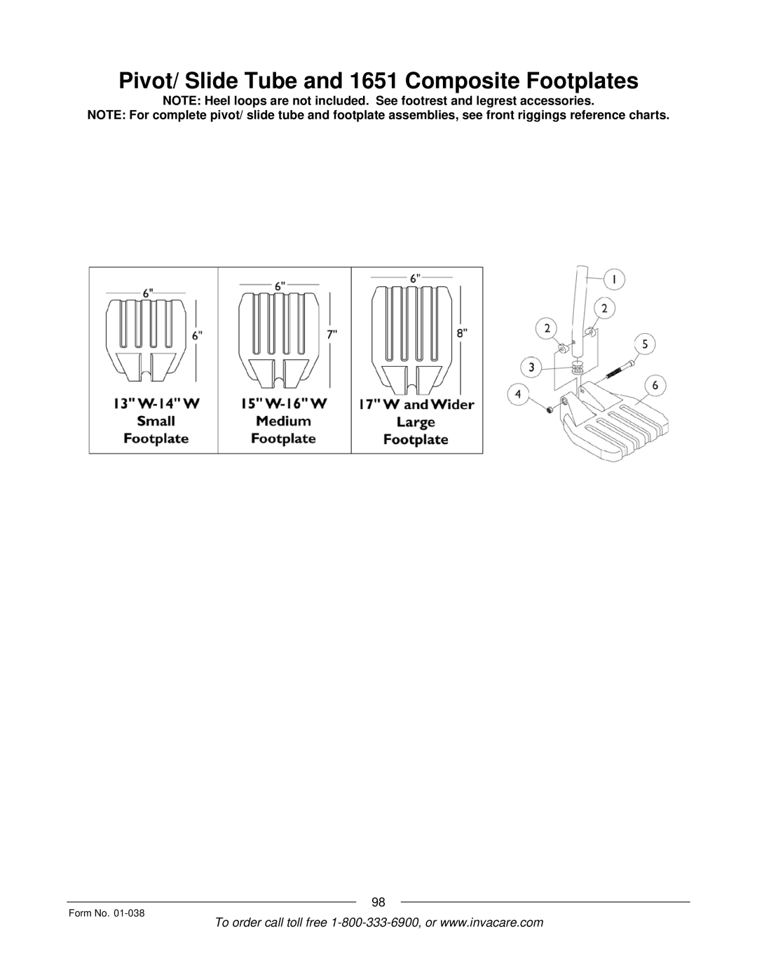 Invacare ESS-PTO, PTO-STM manual Pivot/ Slide Tube and 1651 Composite Footplates 