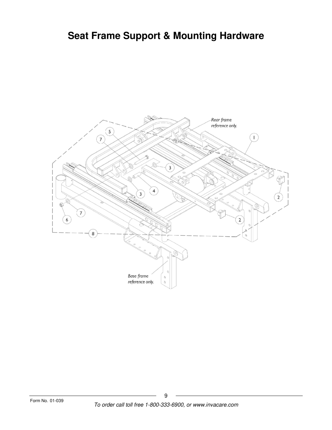 Invacare R2 manual Seat Frame Support & Mounting Hardware 