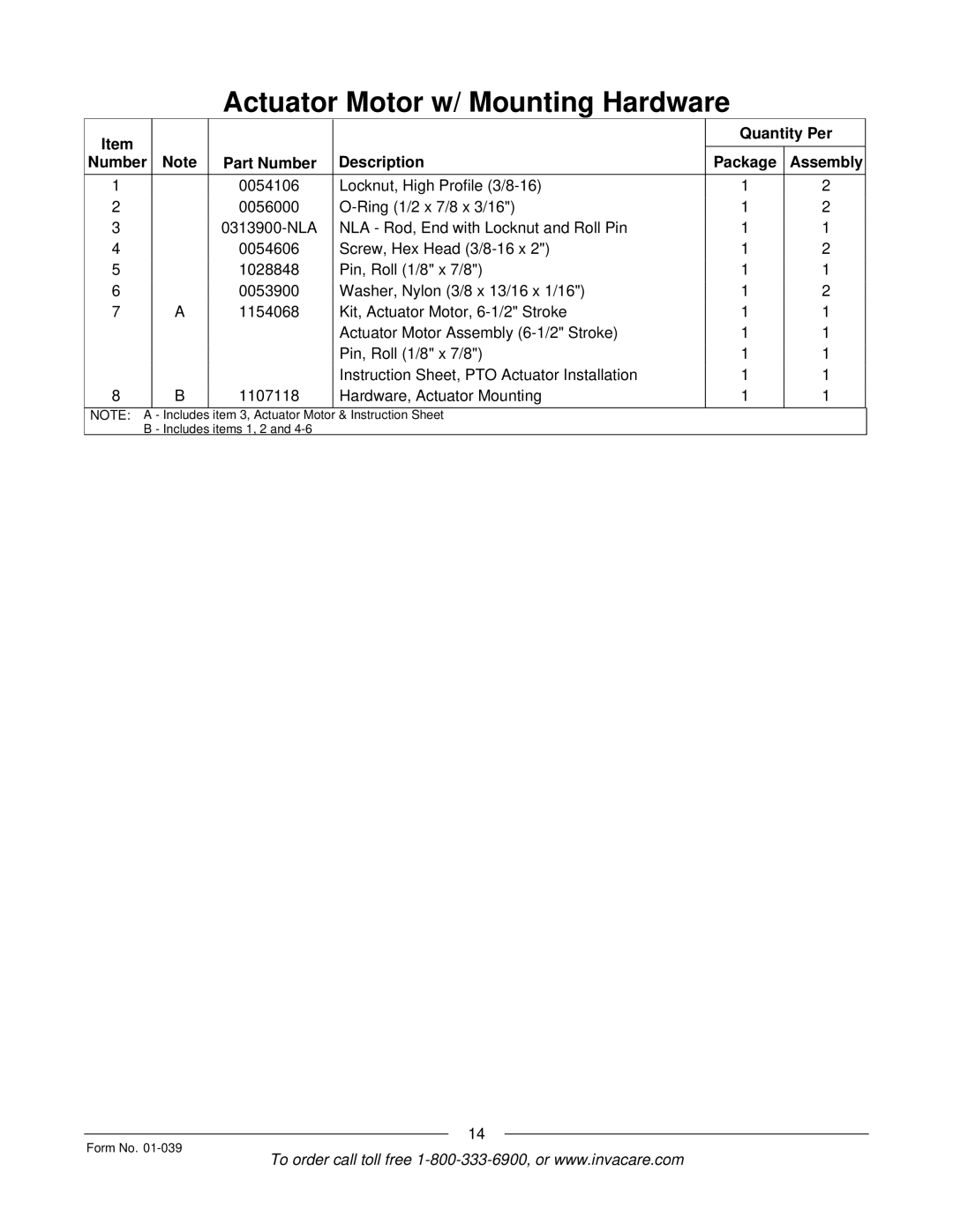 Invacare R2 manual Instruction Sheet Includes items 1, 2 Form No 