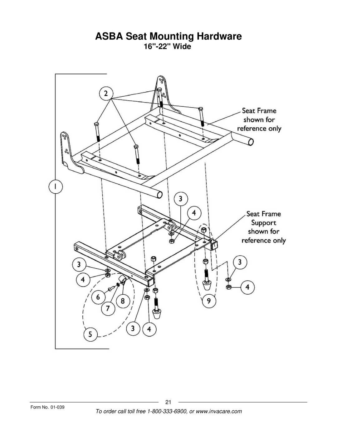 Invacare R2 manual Asba Seat Mounting Hardware 