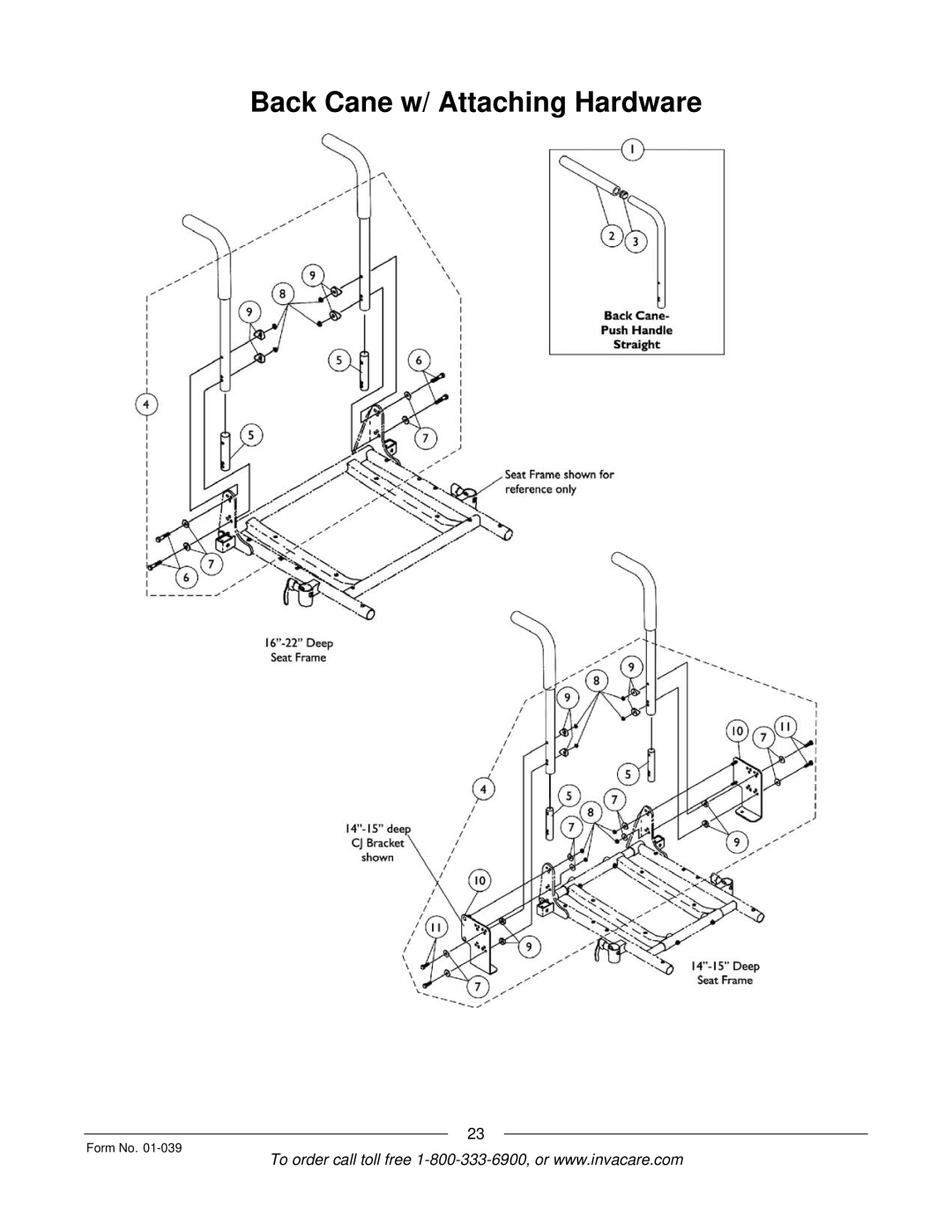 Invacare R2 manual Back Cane w/ Attaching Hardware 