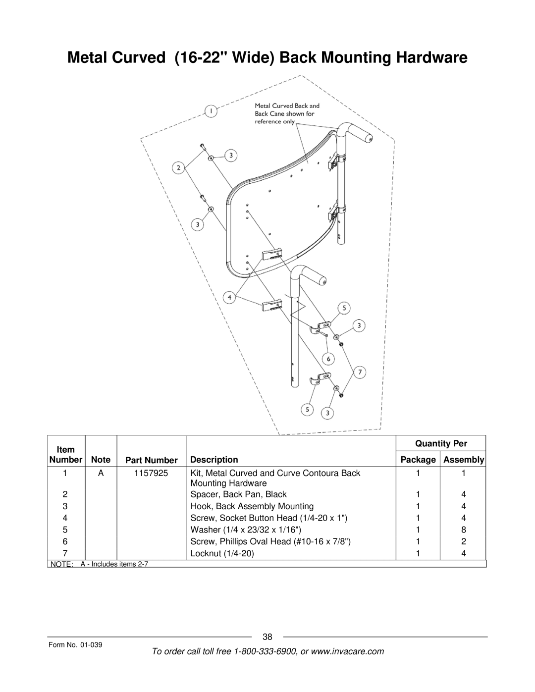 Invacare R2 manual Metal Curved 16-22 Wide Back Mounting Hardware 