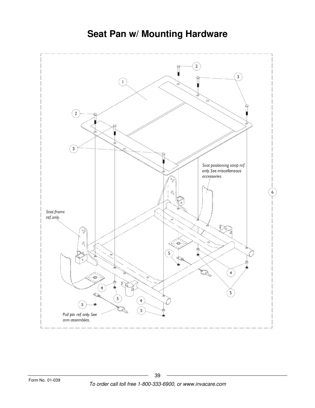 Invacare R2 manual Seat Pan w/ Mounting Hardware 