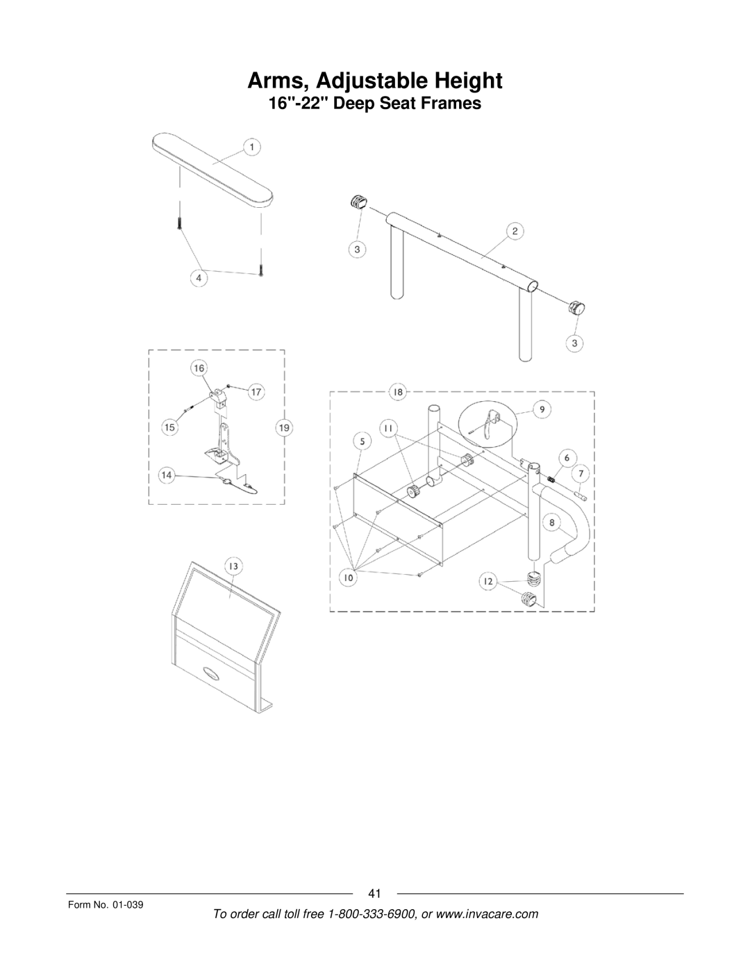 Invacare R2 manual Arms, Adjustable Height 