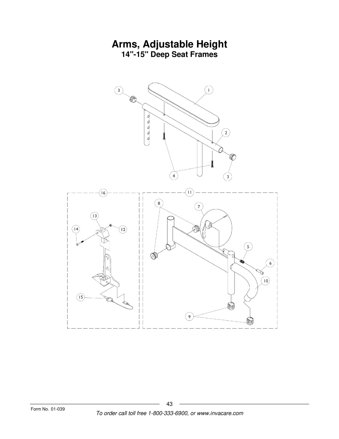 Invacare R2 manual Arms, Adjustable Height 