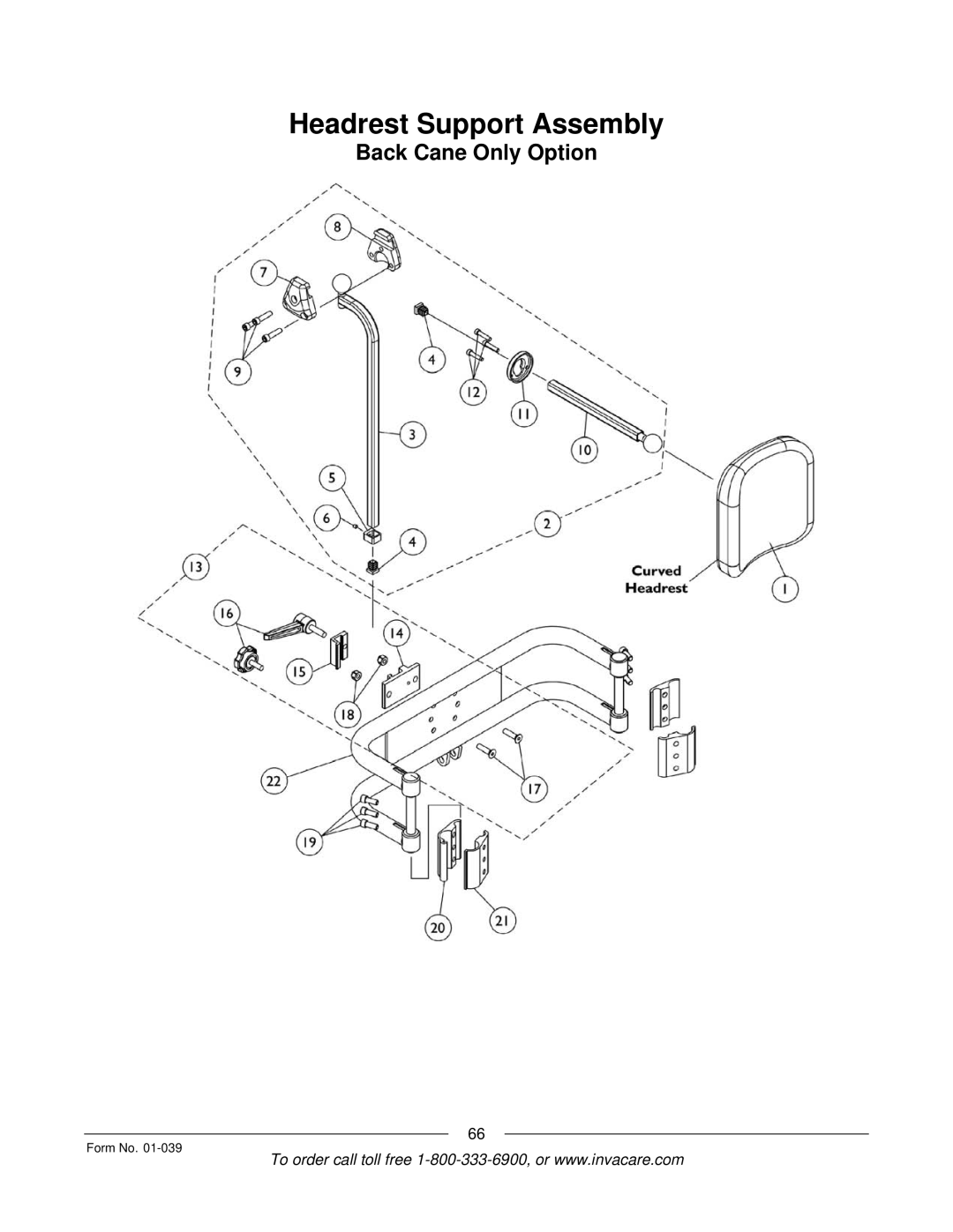 Invacare R2 manual Back Cane Only Option 