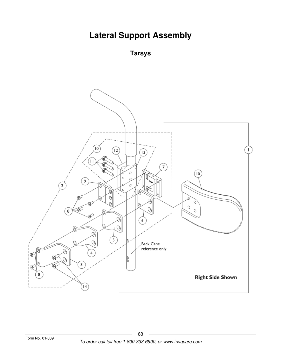 Invacare R2 manual Lateral Support Assembly 