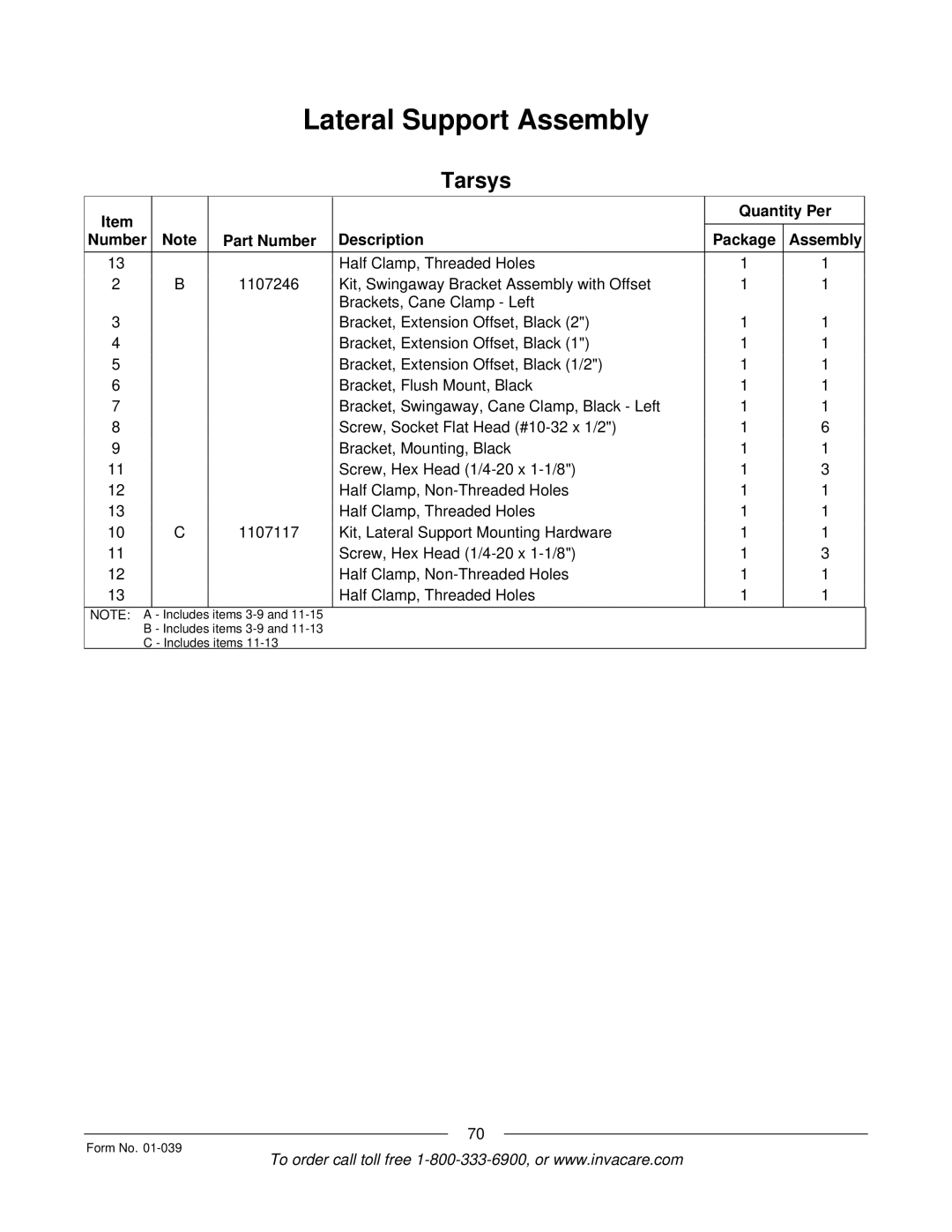 Invacare R2 manual Includes items 3-9 Form No 