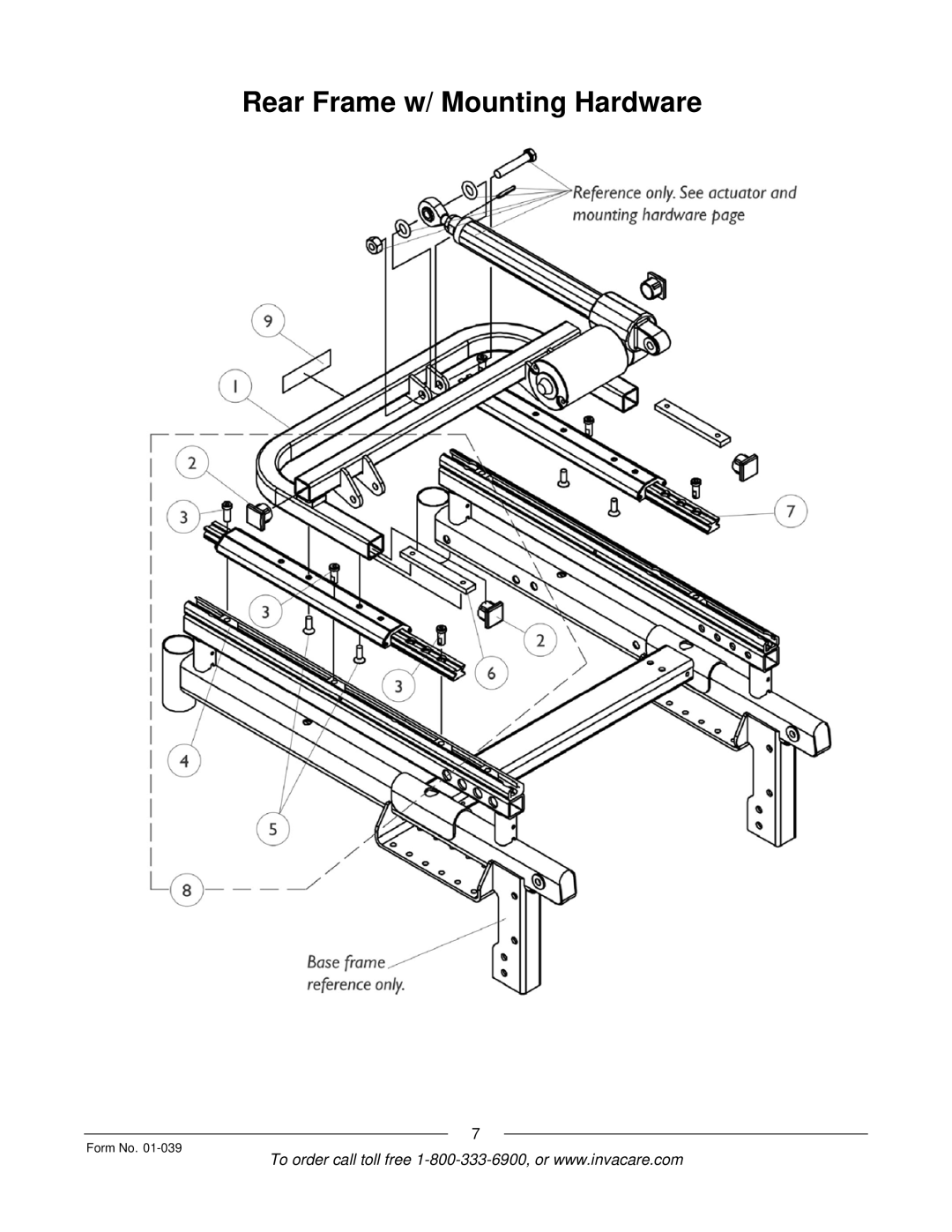 Invacare R2 manual Rear Frame w/ Mounting Hardware 