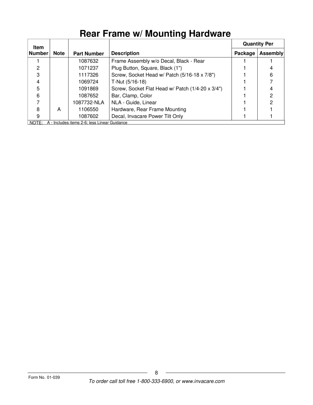 Invacare R2 manual Guidance Form No 