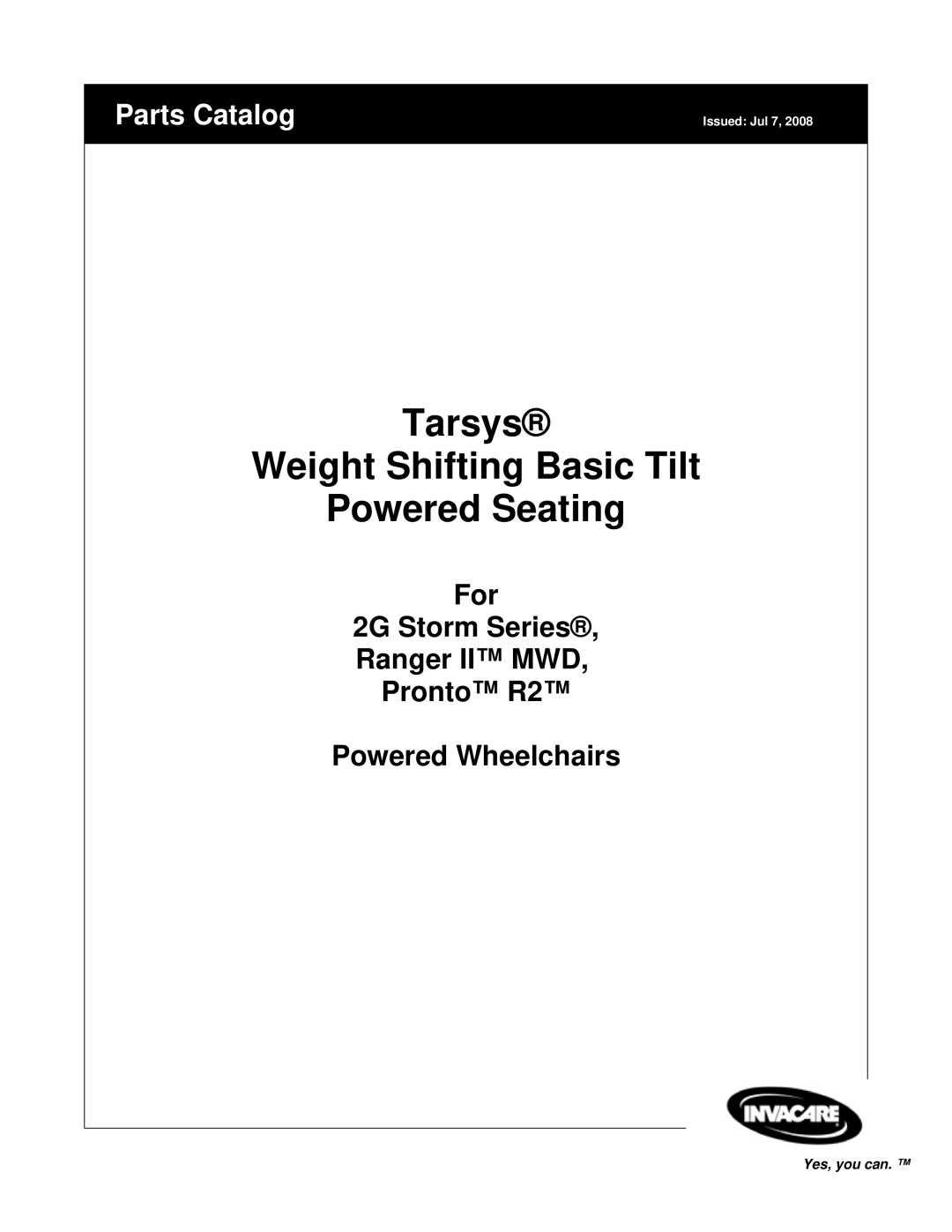 Invacare R2TM manual Tarsys Weight Shifting Basic Tilt Powered Seating 