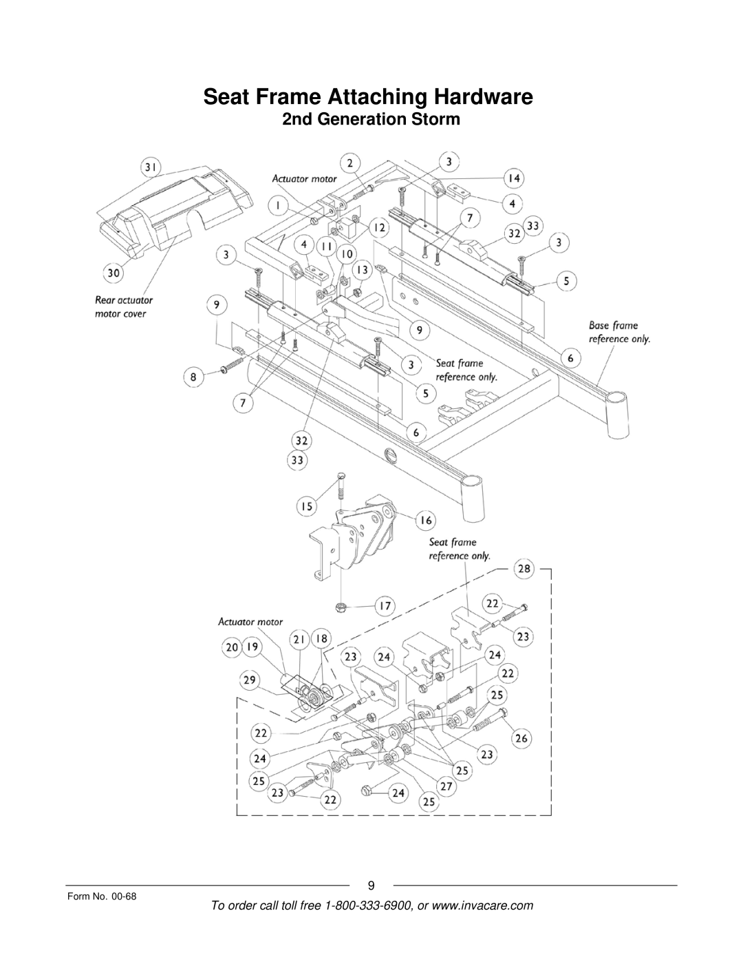 Invacare R2TM manual Seat Frame Attaching Hardware 