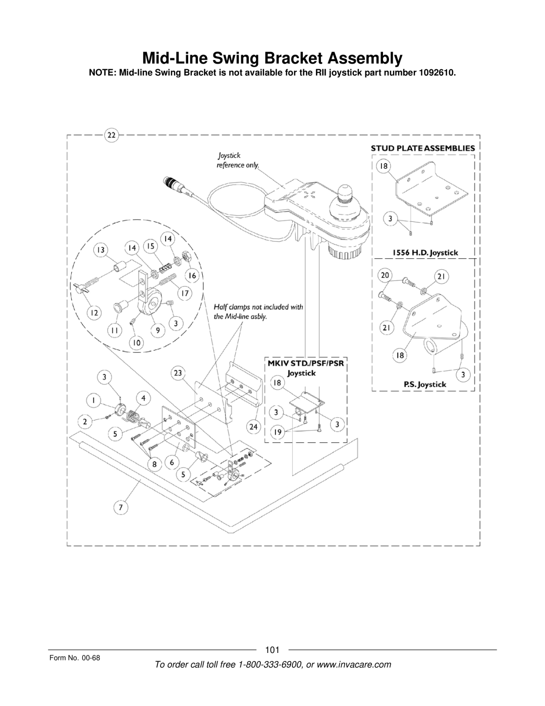 Invacare R2TM manual Mid-Line Swing Bracket Assembly 