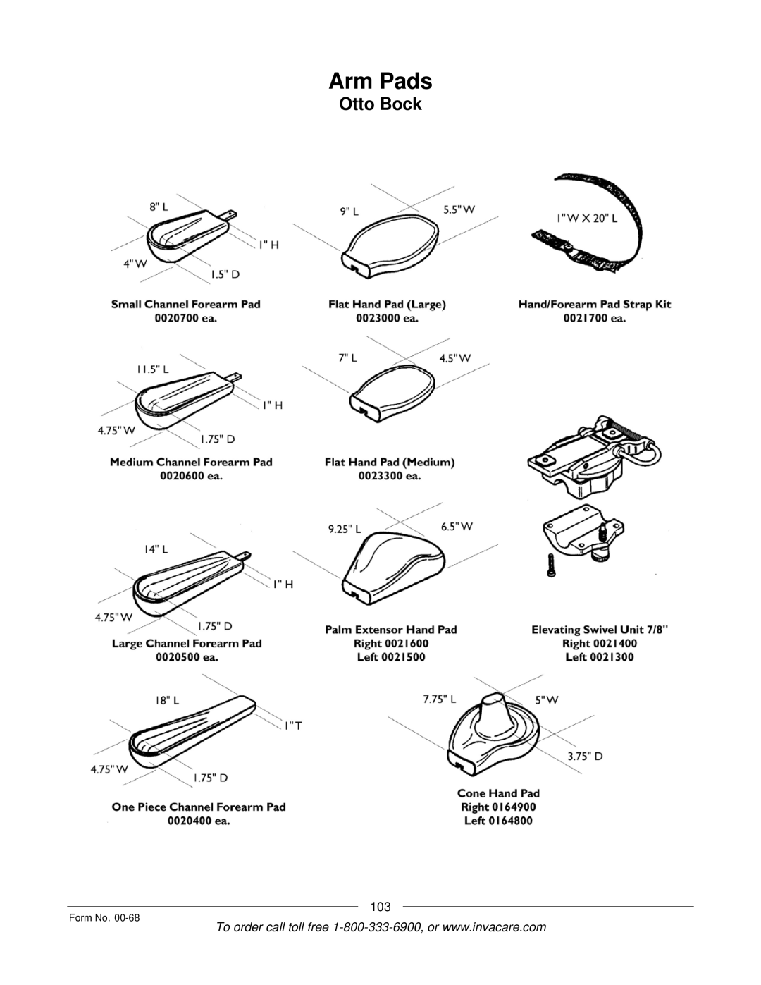 Invacare R2TM manual Arm Pads 