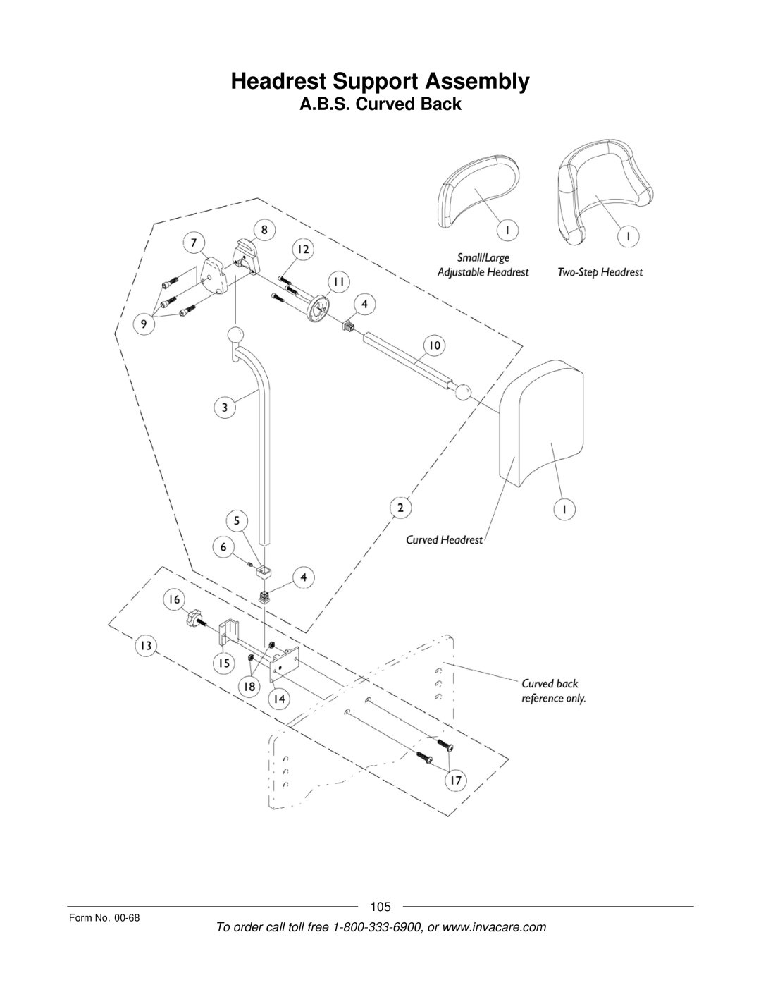 Invacare R2TM manual Headrest Support Assembly 