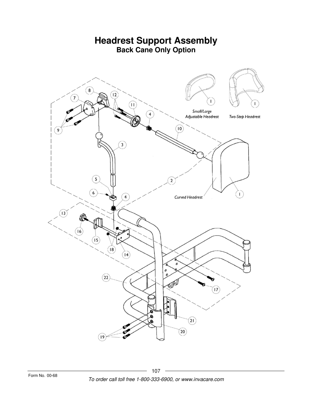 Invacare R2TM manual Back Cane Only Option 