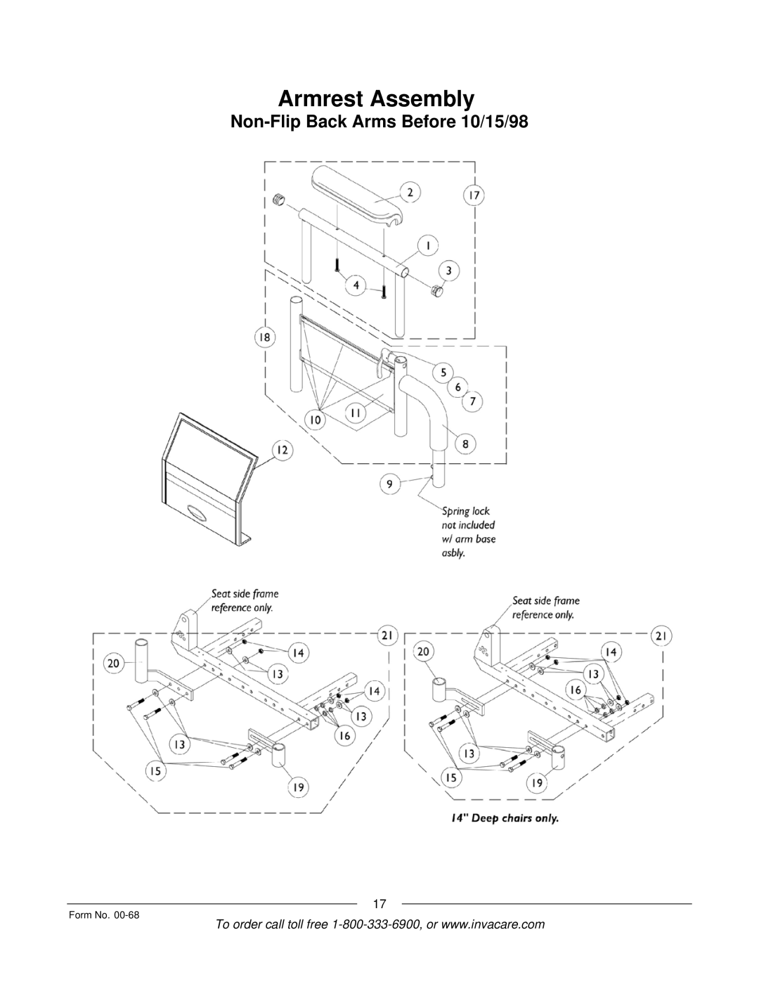 Invacare R2TM manual Armrest Assembly 