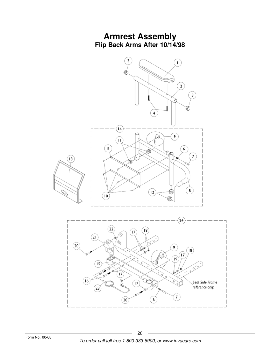 Invacare R2TM manual Flip Back Arms After 10/14/98 