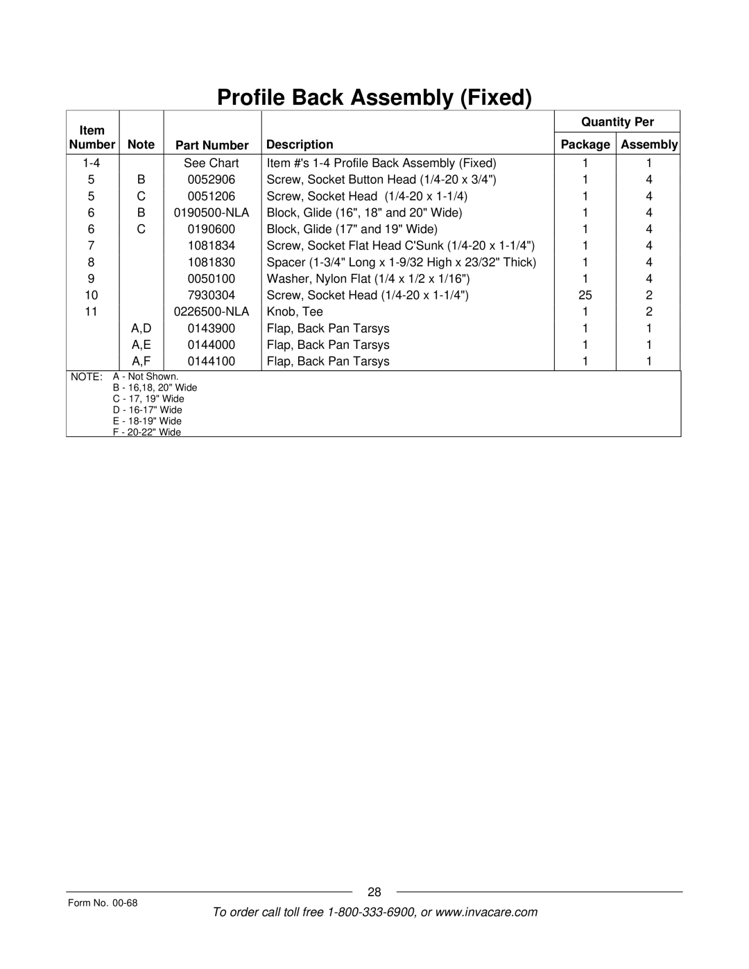 Invacare R2TM manual Not Shown 16,18, 20 Wide 17, 19 Wide Form No 