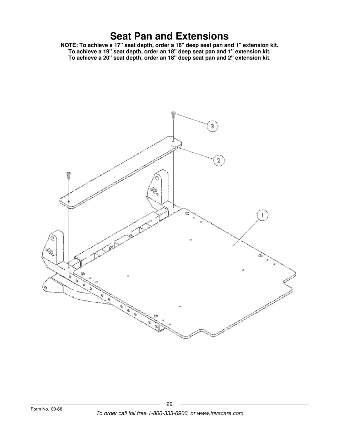 Invacare R2TM manual Seat Pan and Extensions 