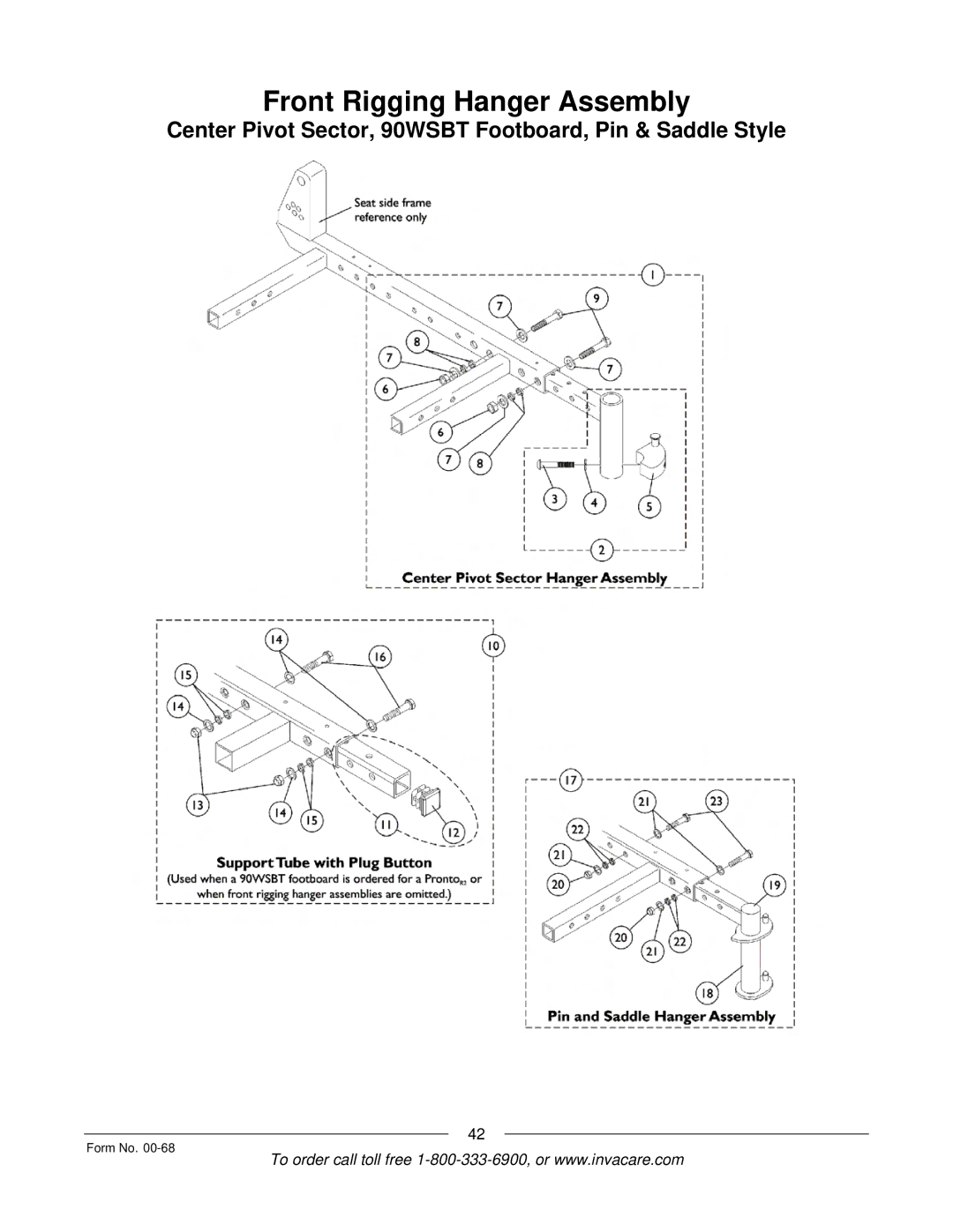 Invacare R2TM manual Front Rigging Hanger Assembly 