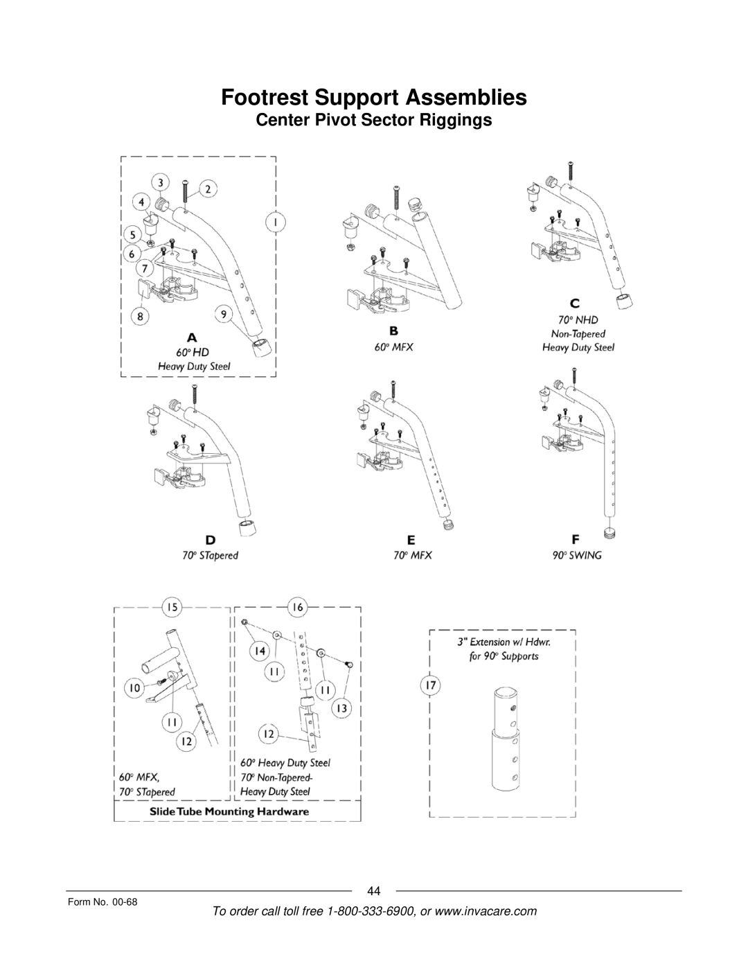 Invacare R2TM manual Footrest Support Assemblies 