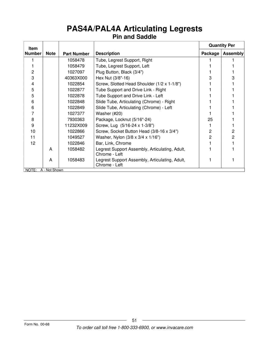 Invacare R2TM manual Chrome Left 