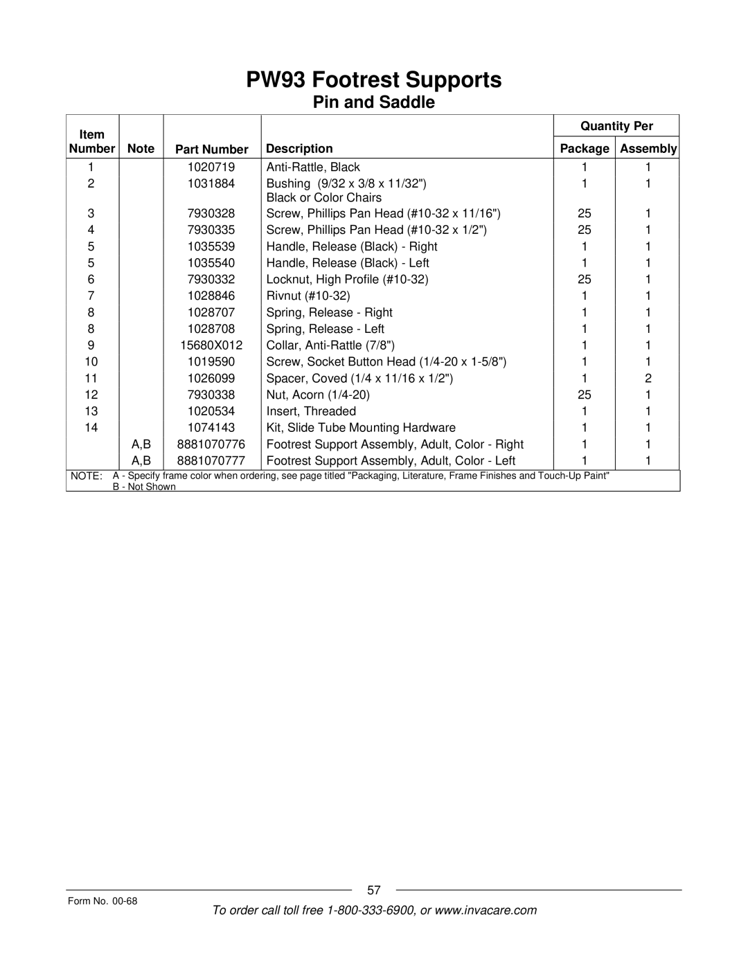 Invacare R2TM manual Not Shown Form No 