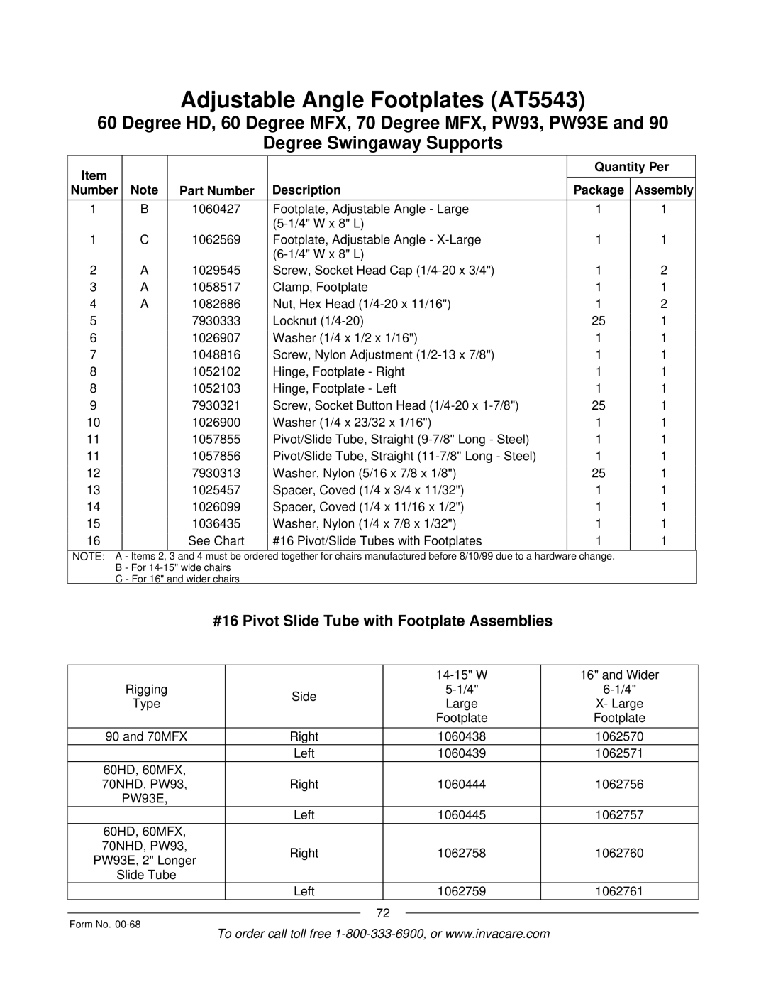 Invacare R2TM manual #16 Pivot Slide Tube with Footplate Assemblies 