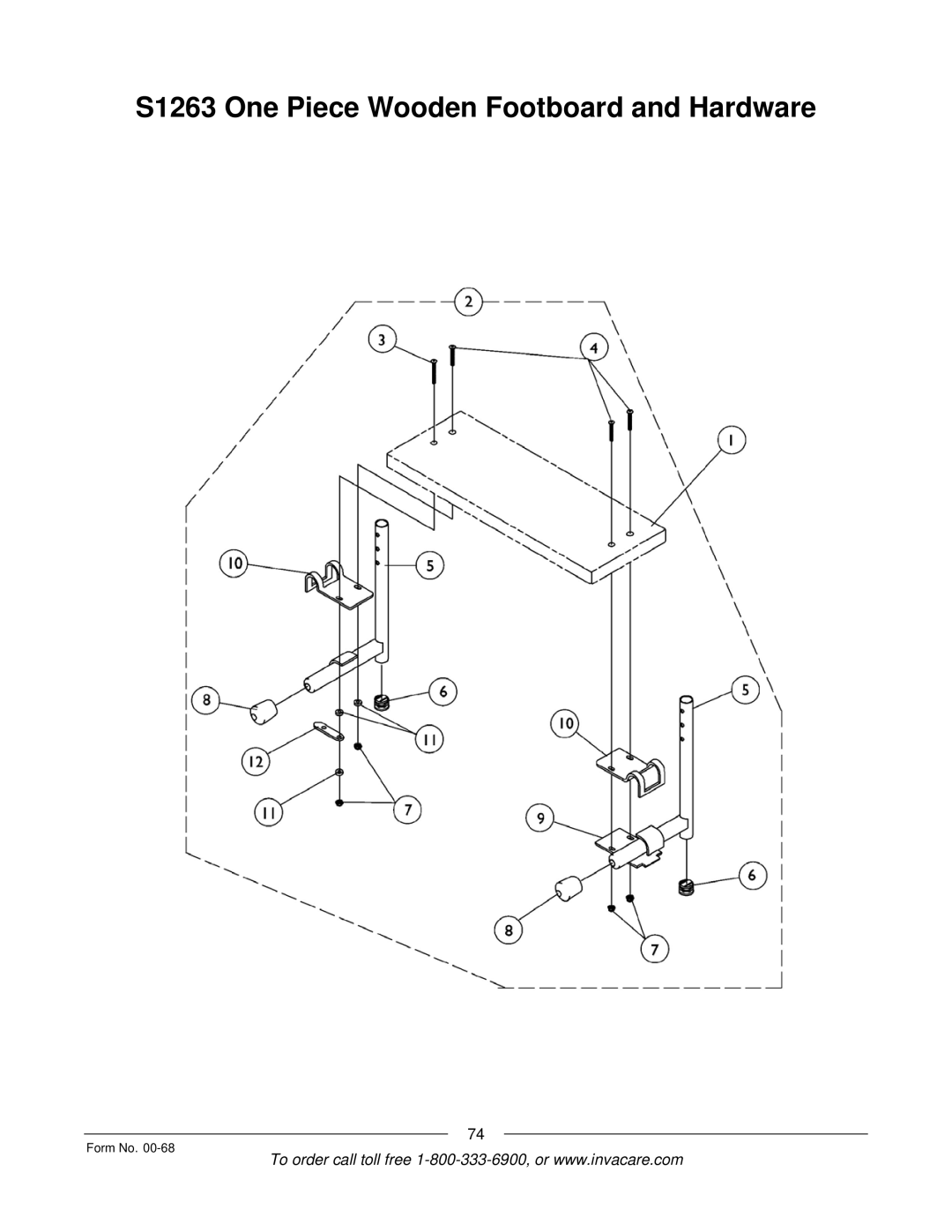 Invacare R2TM manual S1263 One Piece Wooden Footboard and Hardware 