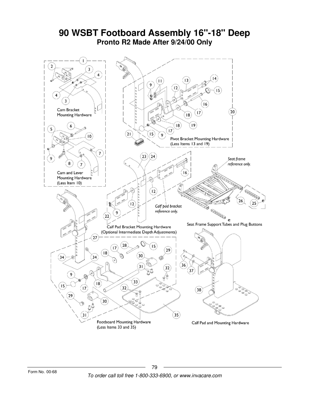 Invacare R2TM manual Wsbt Footboard Assembly 16-18 Deep 