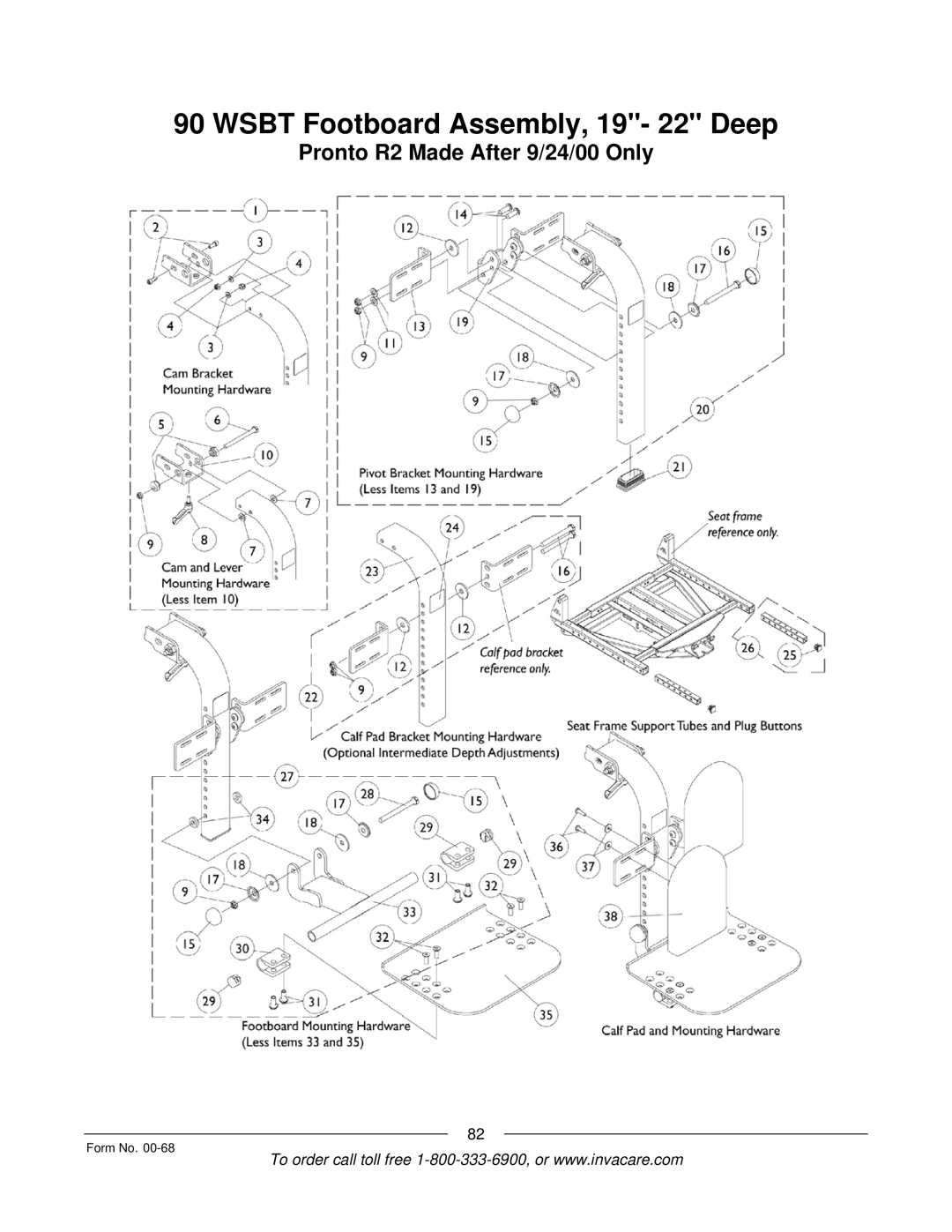 Invacare R2TM manual Wsbt Footboard Assembly, 19- 22 Deep 