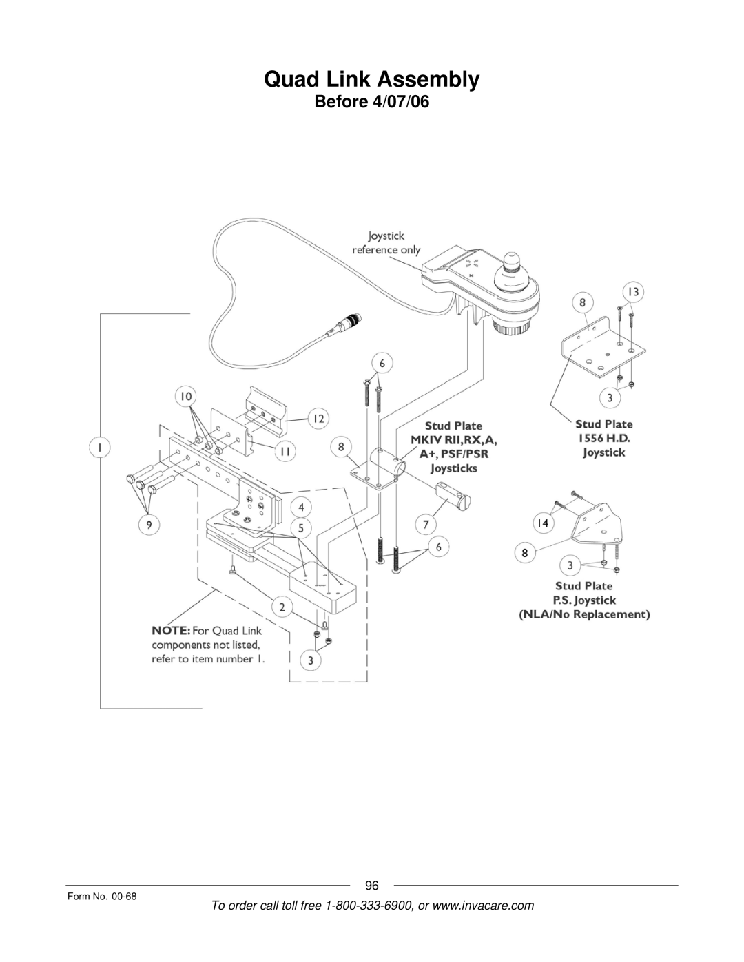 Invacare R2TM manual Quad Link Assembly 