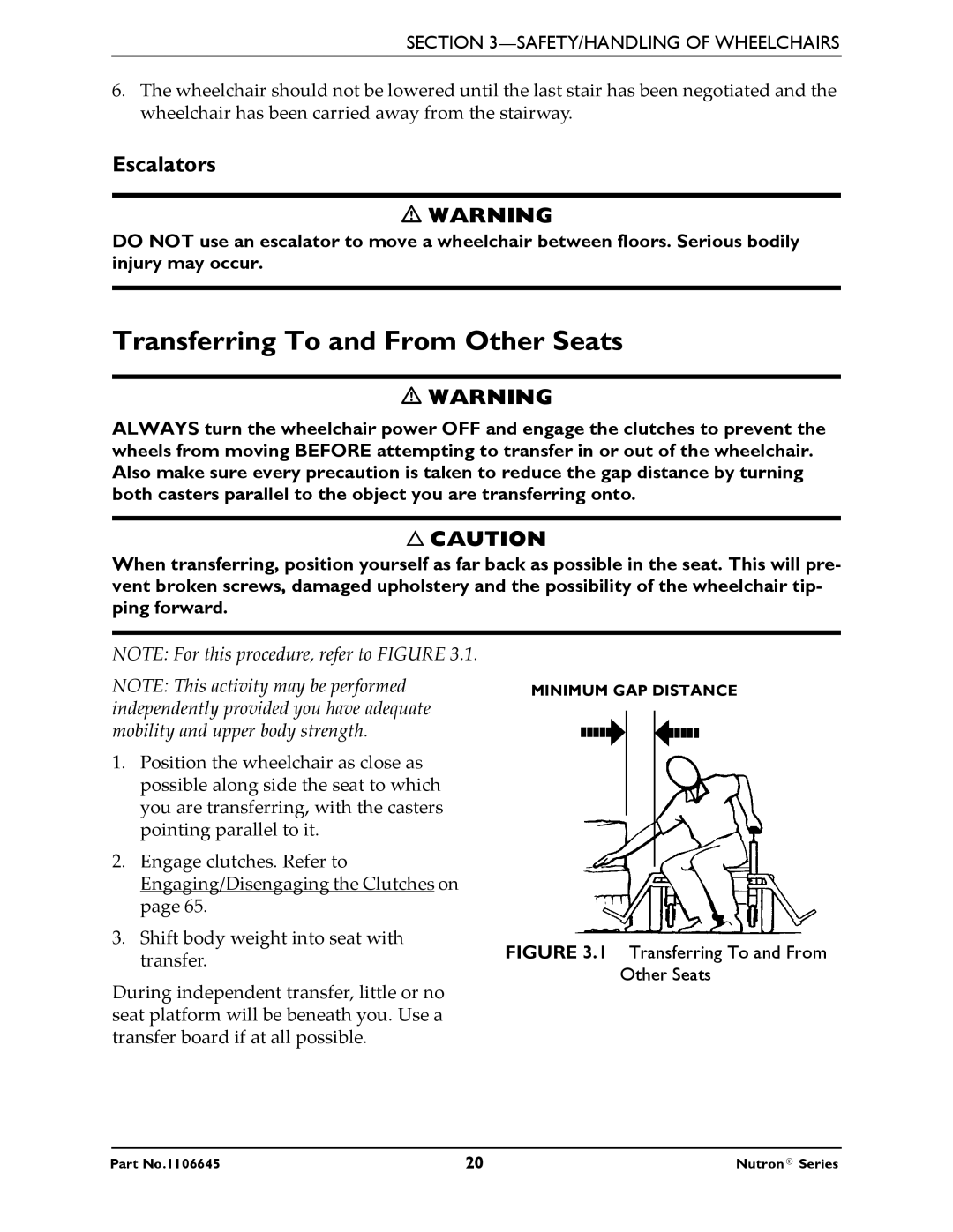 Invacare R51LXP, R50LX manual Transferring To and From Other Seats, Escalators 