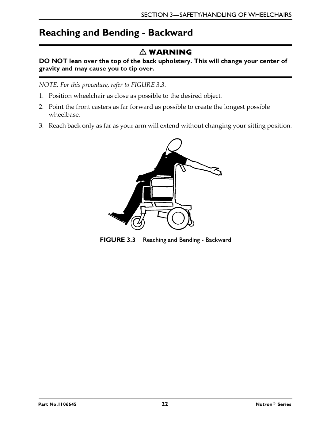 Invacare R51LXP, R50LX manual Reaching and Bending Backward 