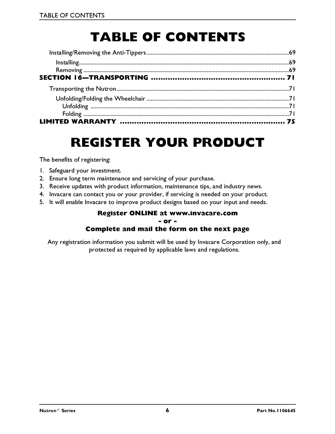 Invacare R51LXP, R50LX manual Register Your Product, Complete and mail the form on the next 