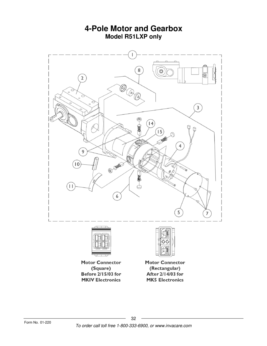 Invacare R50TM LX, R51TM LXP, R32TM LX manual Pole Motor and Gearbox 