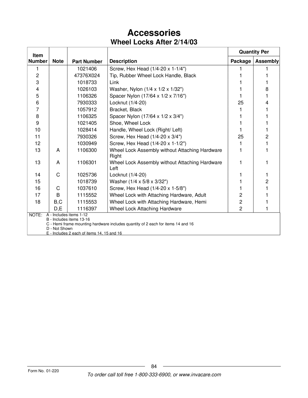 Invacare R51TM LXP, R50TM LX, R32TM LX manual Includes 