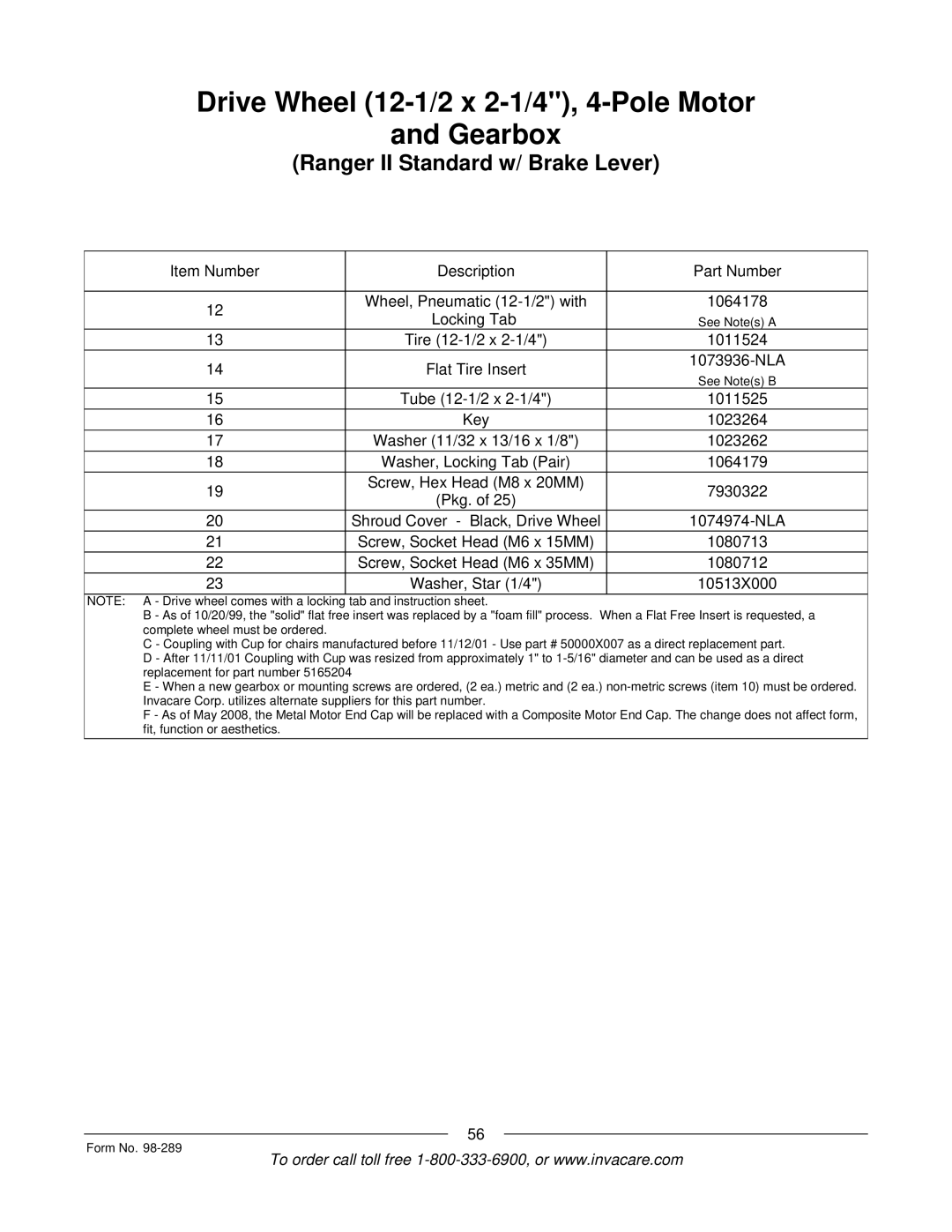 Invacare Ranger II, FWD, Excel manual Tire 12-1/2 x 2-1/4 1011524 Flat Tire Insert 1073936-NLA 