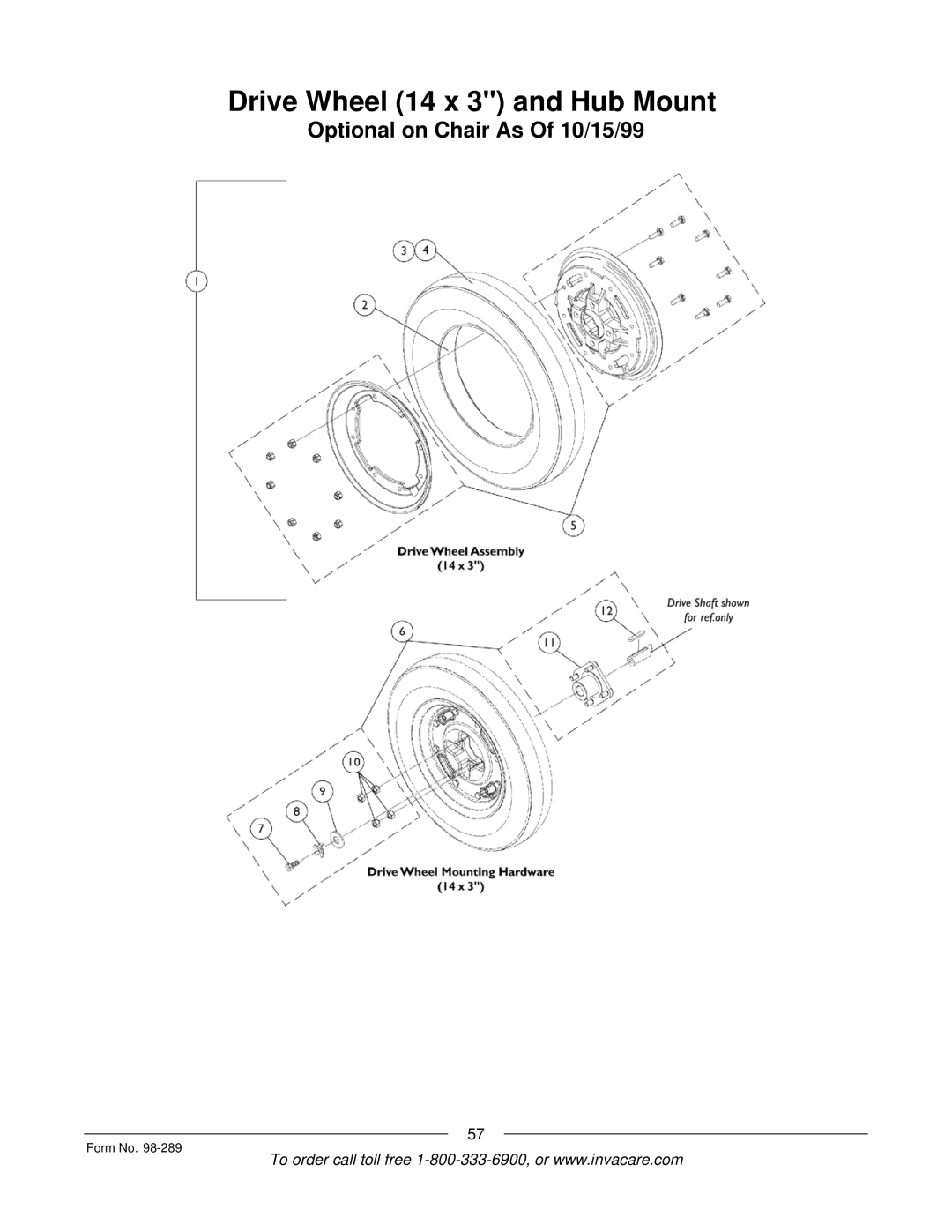 Invacare FWD, Ranger II, Excel manual Drive Wheel 14 x 3 and Hub Mount 