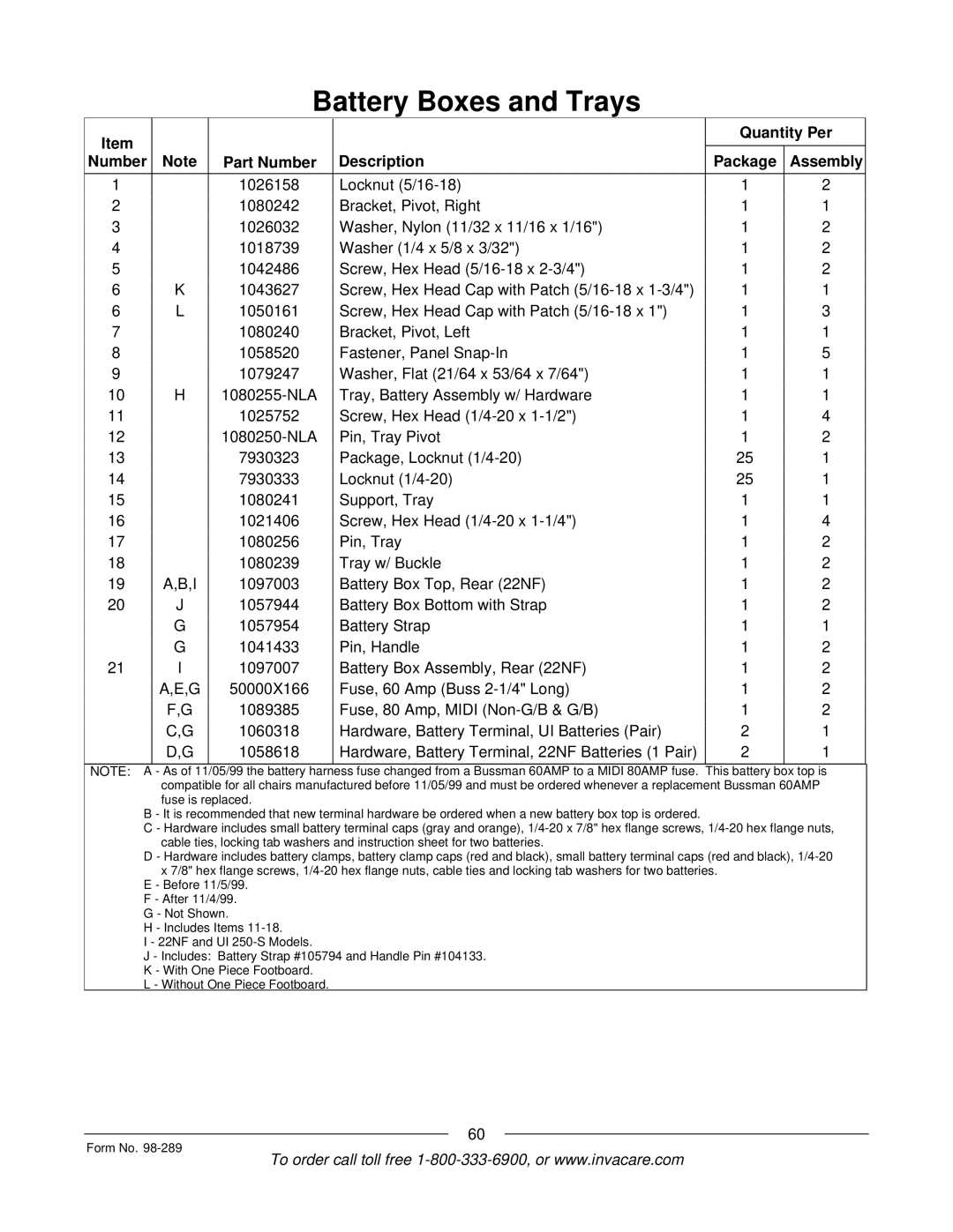 Invacare FWD, Ranger II, Excel manual Battery Boxes and Trays 