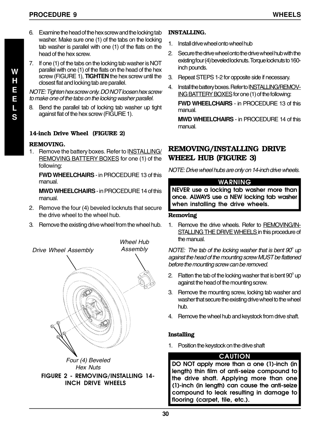 Invacare Ranger IIBASIC, Ranger IIJR REMOVING/INSTALLING Drive Wheel HUB Figure, Procedure Wheels, Removing, Installing 