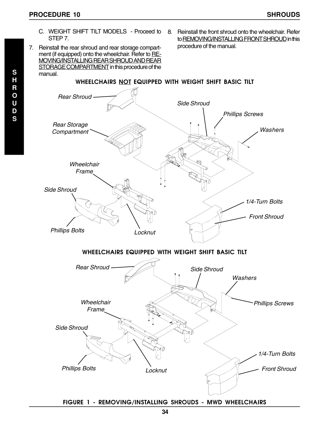 Invacare Ranger IIBASIC, Ranger IIJR service manual Procedure Shrouds, O U D S, Weight Shift Tilt Models Proceed to Step 