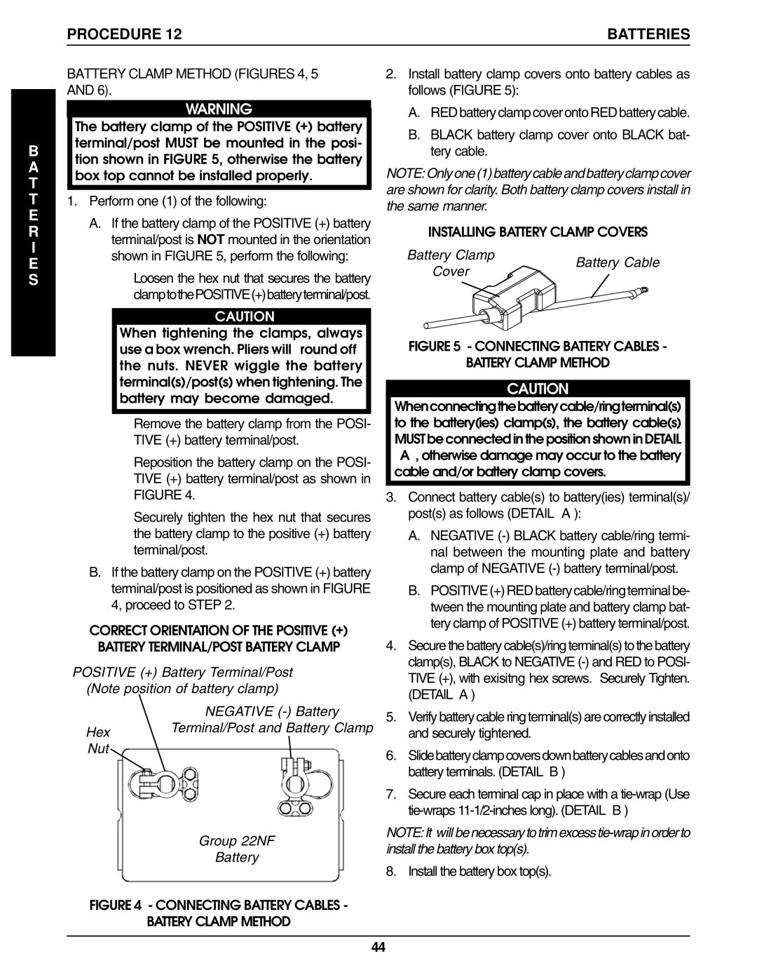 Invacare Ranger IIJR Battery Clamp Method Figures 4, 5, Installing Battery Clamp Covers, Battery Clamp Battery Cable 